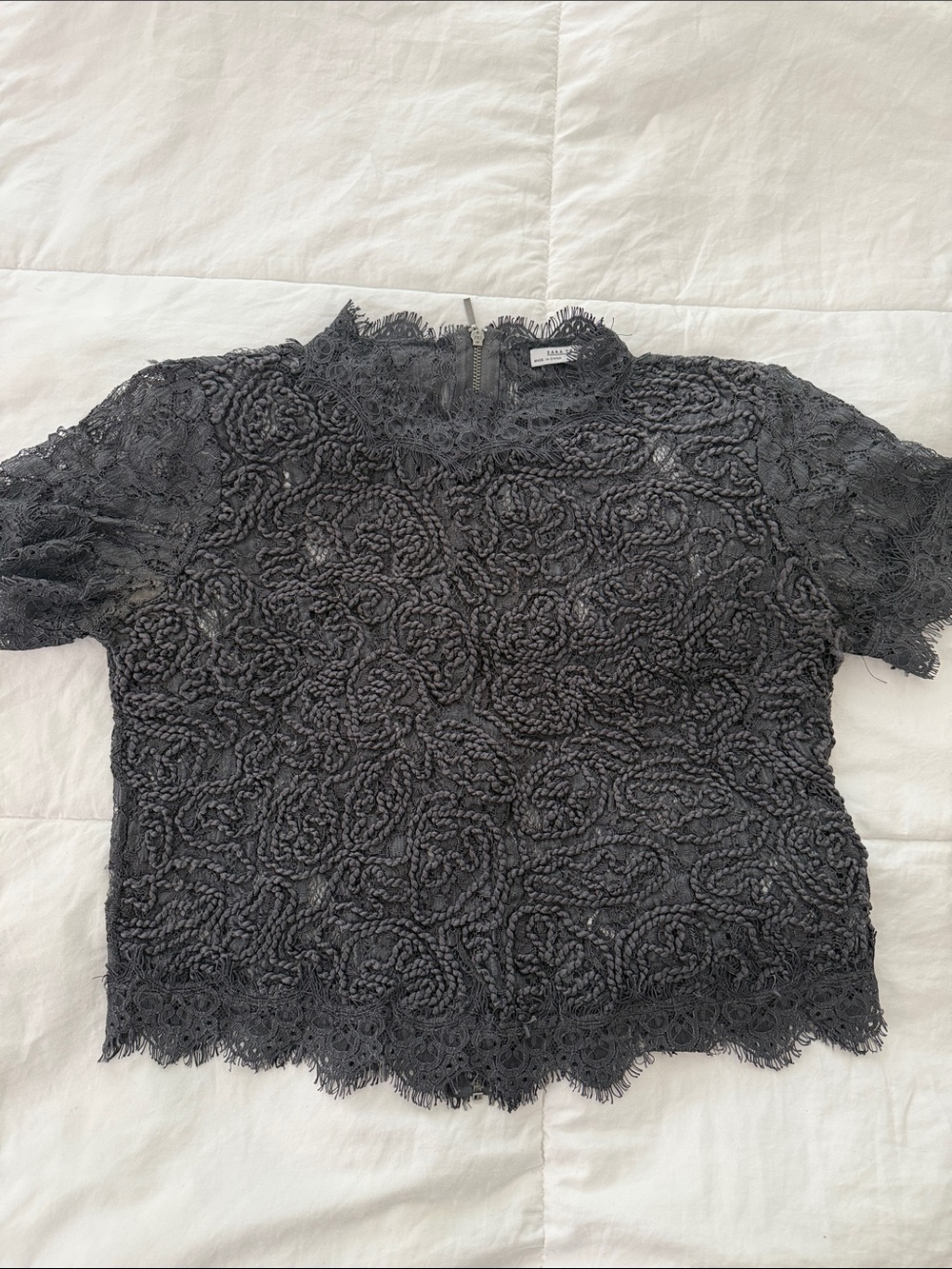 Lace Overlay Short Sleeve Top